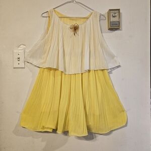 White Top And Yellow Dress Pleated